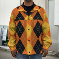Orange And Black Argyle Pattern Print Men's Shirt Jacket
