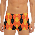 Orange And Black Argyle Pattern Print Men's Short Boxer Briefs