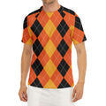 Orange And Black Argyle Pattern Print Men's Short Sleeve Rash Guard