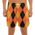 Orange And Black Argyle Pattern Print Men's Split Running Shorts