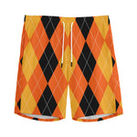 Orange And Black Argyle Pattern Print Men's Sports Shorts