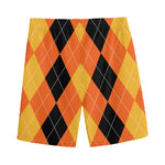 Orange And Black Argyle Pattern Print Men's Sports Shorts