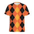 Orange And Black Argyle Pattern Print Men's Athletic T-Shirt