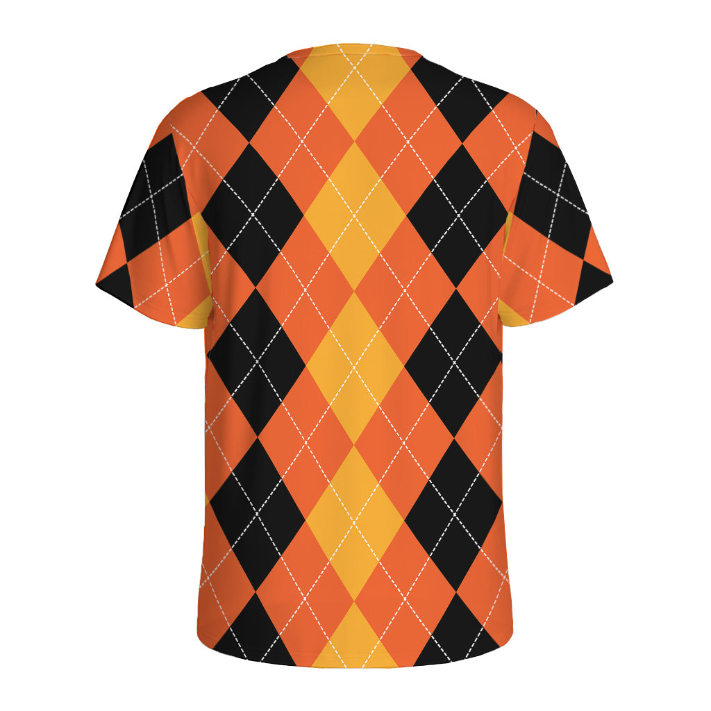 Orange And Black Argyle Pattern Print Men's Sports T-Shirt