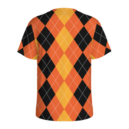 Orange And Black Argyle Pattern Print Men's Sports T-Shirt