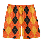 Orange And Black Argyle Pattern Print Men's Swim Trunks