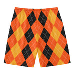 Orange And Black Argyle Pattern Print Men's Swim Trunks