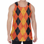 Orange And Black Argyle Pattern Print Men's Velvet Tank Top