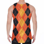 Orange And Black Argyle Pattern Print Men's Velvet Tank Top