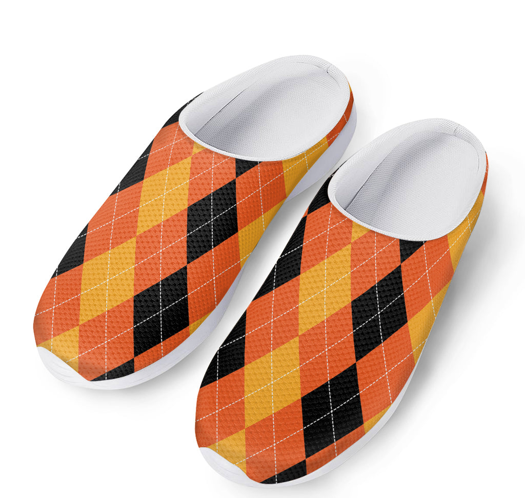 Orange And Black Argyle Pattern Print Mesh Casual Shoes
