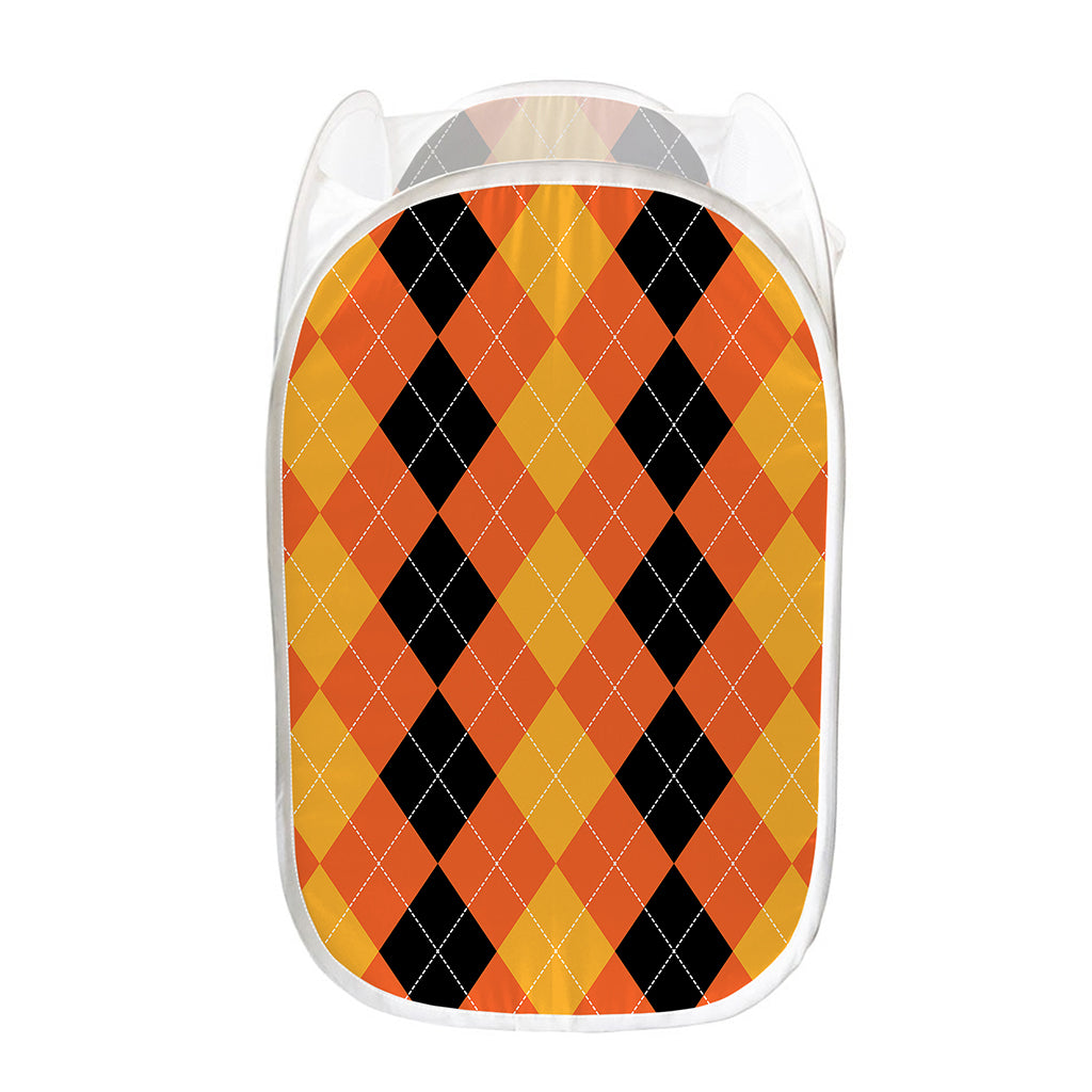 Orange And Black Argyle Pattern Print Mesh Laundry Hamper