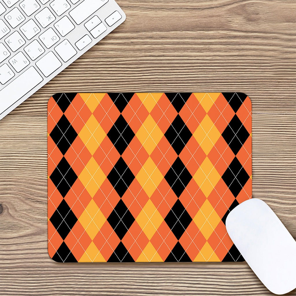 Orange And Black Argyle Pattern Print Mouse Pad