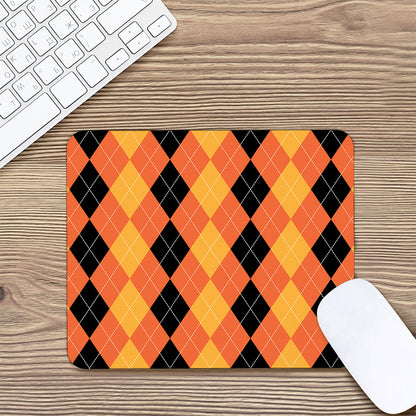 Orange And Black Argyle Pattern Print Mouse Pad