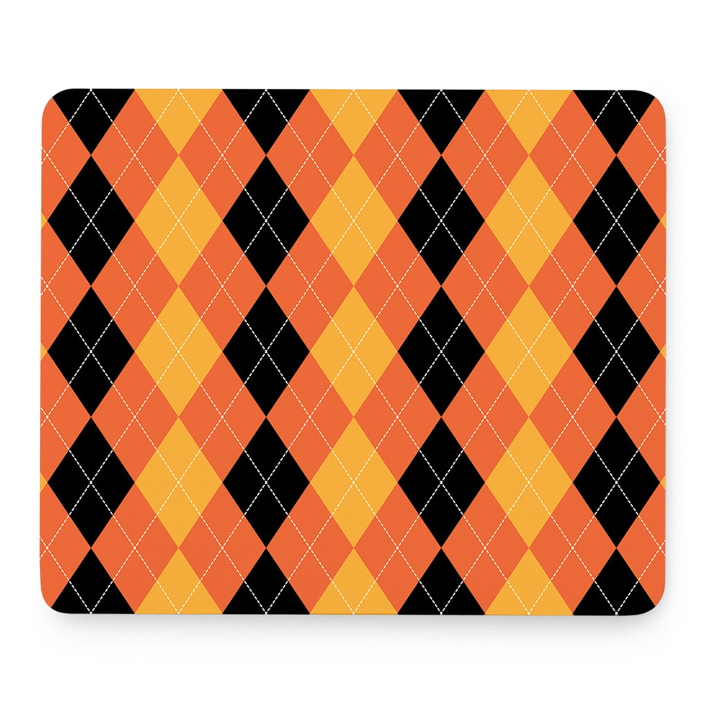 Orange And Black Argyle Pattern Print Mouse Pad