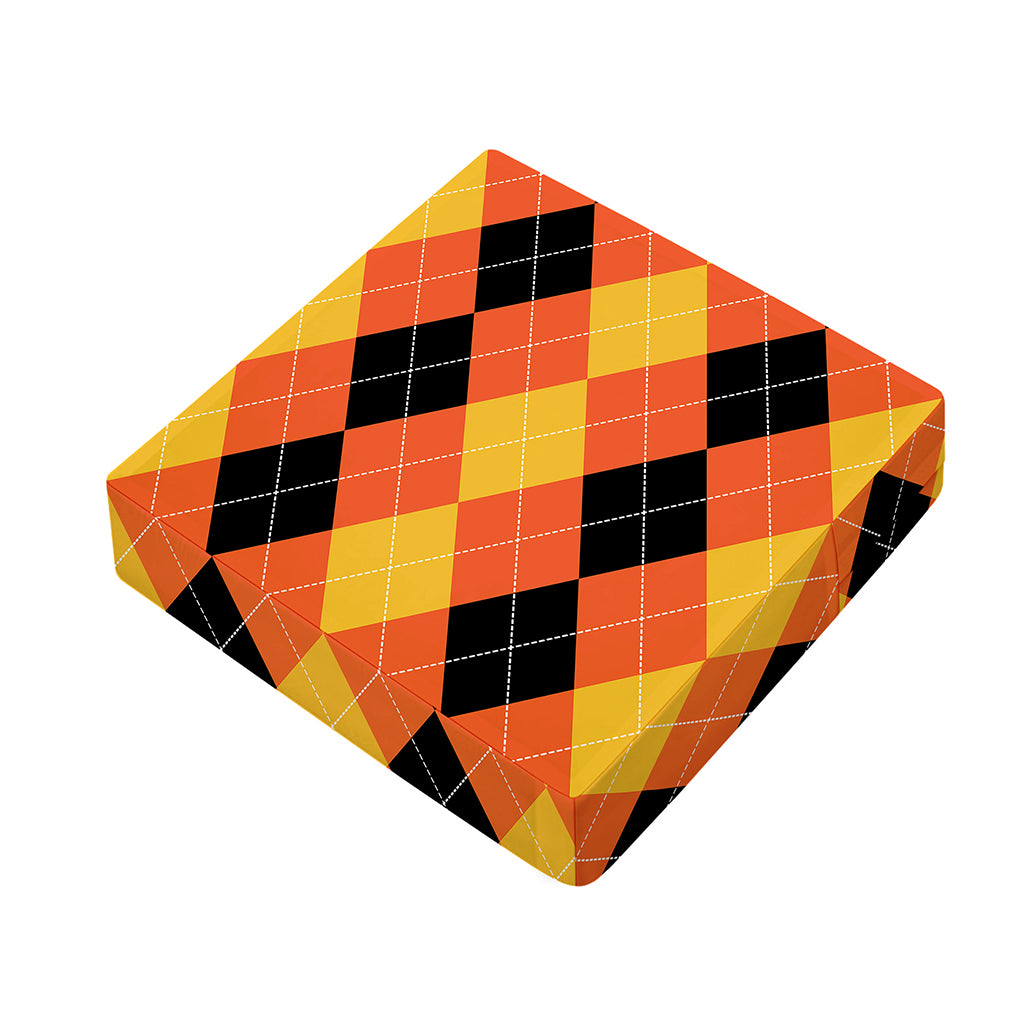 Orange And Black Argyle Pattern Print Outdoor Seat Cushion Cover