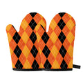 Orange And Black Argyle Pattern Print Oven Mitts