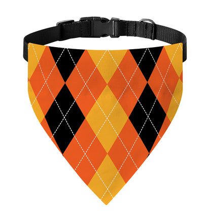 Orange And Black Argyle Pattern Print Over The Collar Dog Bandana