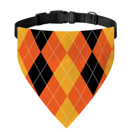 Orange And Black Argyle Pattern Print Over The Collar Dog Bandana