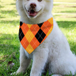 Orange And Black Argyle Pattern Print Over The Collar Dog Bandana