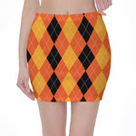 Orange And Black Argyle Pattern Print Pencil Mini Skirt