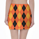 Orange And Black Argyle Pattern Print Pencil Mini Skirt