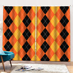 Orange And Black Argyle Pattern Print Pencil Pleat Curtains