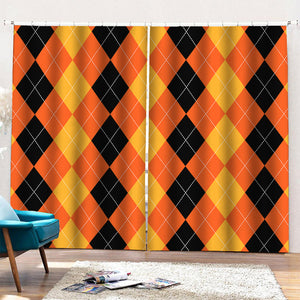 Orange And Black Argyle Pattern Print Pencil Pleat Curtains