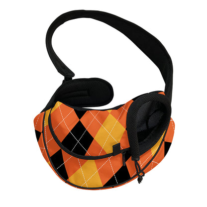 Orange And Black Argyle Pattern Print Pet Sling Carrier