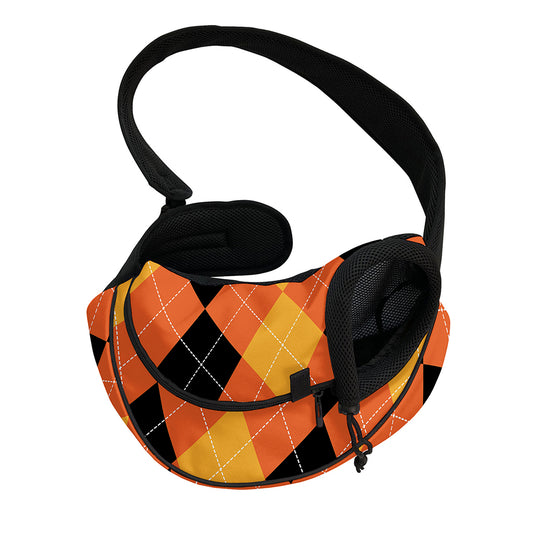Orange And Black Argyle Pattern Print Pet Sling Carrier