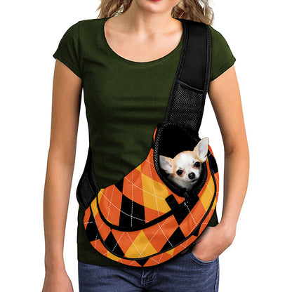 Orange And Black Argyle Pattern Print Pet Sling Carrier