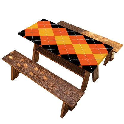 Orange And Black Argyle Pattern Print Picnic Table Cover