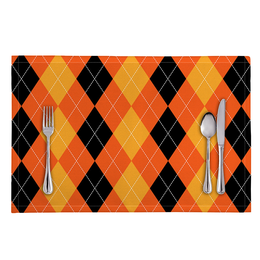 Orange And Black Argyle Pattern Print Placemat
