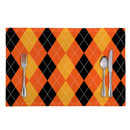 Orange And Black Argyle Pattern Print Placemat