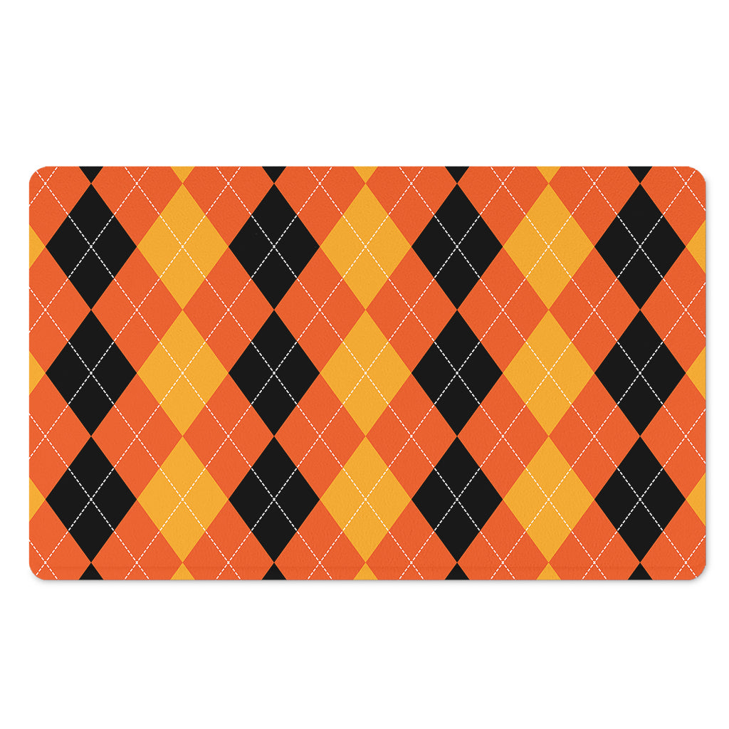 Orange And Black Argyle Pattern Print Polyester Doormat