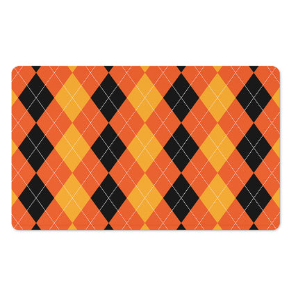 Orange And Black Argyle Pattern Print Polyester Doormat