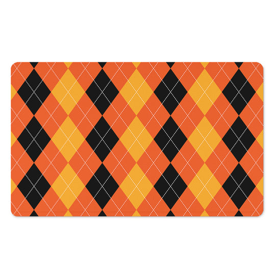Orange And Black Argyle Pattern Print Polyester Doormat