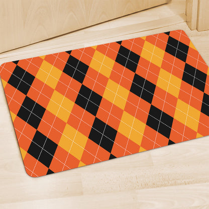 Orange And Black Argyle Pattern Print Polyester Doormat
