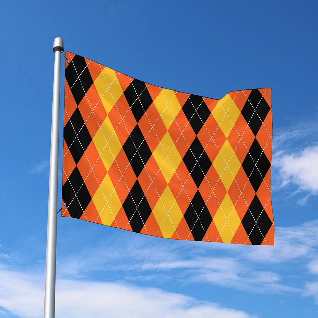 Orange And Black Argyle Pattern Print Polyester Flag