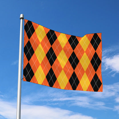 Orange And Black Argyle Pattern Print Polyester Flag