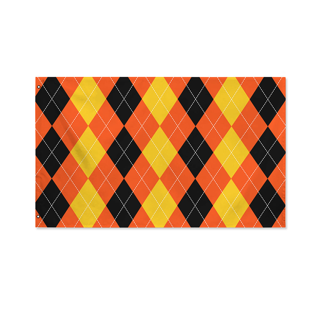 Orange And Black Argyle Pattern Print Polyester Flag