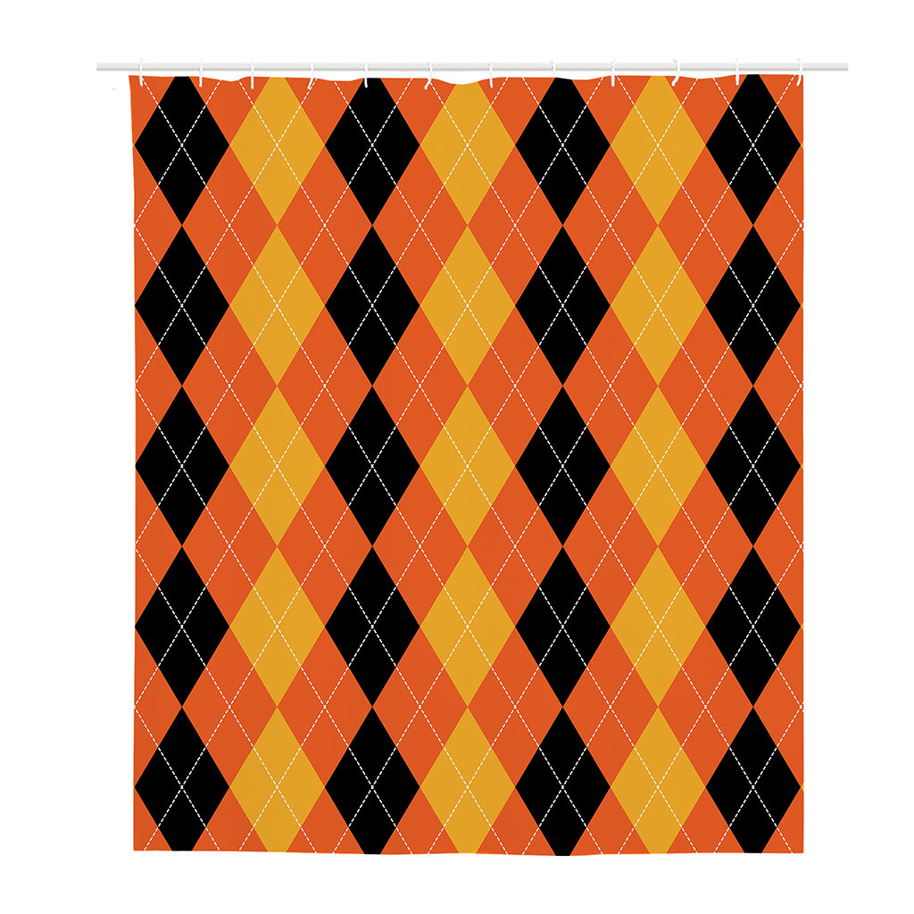 Orange And Black Argyle Pattern Print Polyester Shower Curtain