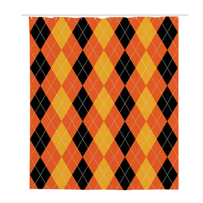 Orange And Black Argyle Pattern Print Polyester Shower Curtain