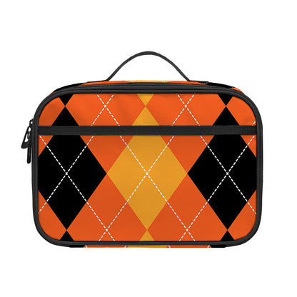 Orange And Black Argyle Pattern Print Portable Lunch Bag