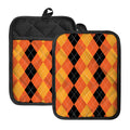 Orange And Black Argyle Pattern Print Pot Holders With Pocket