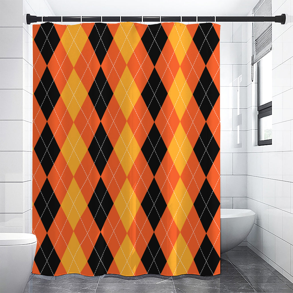 Orange And Black Argyle Pattern Print Premium Shower Curtain