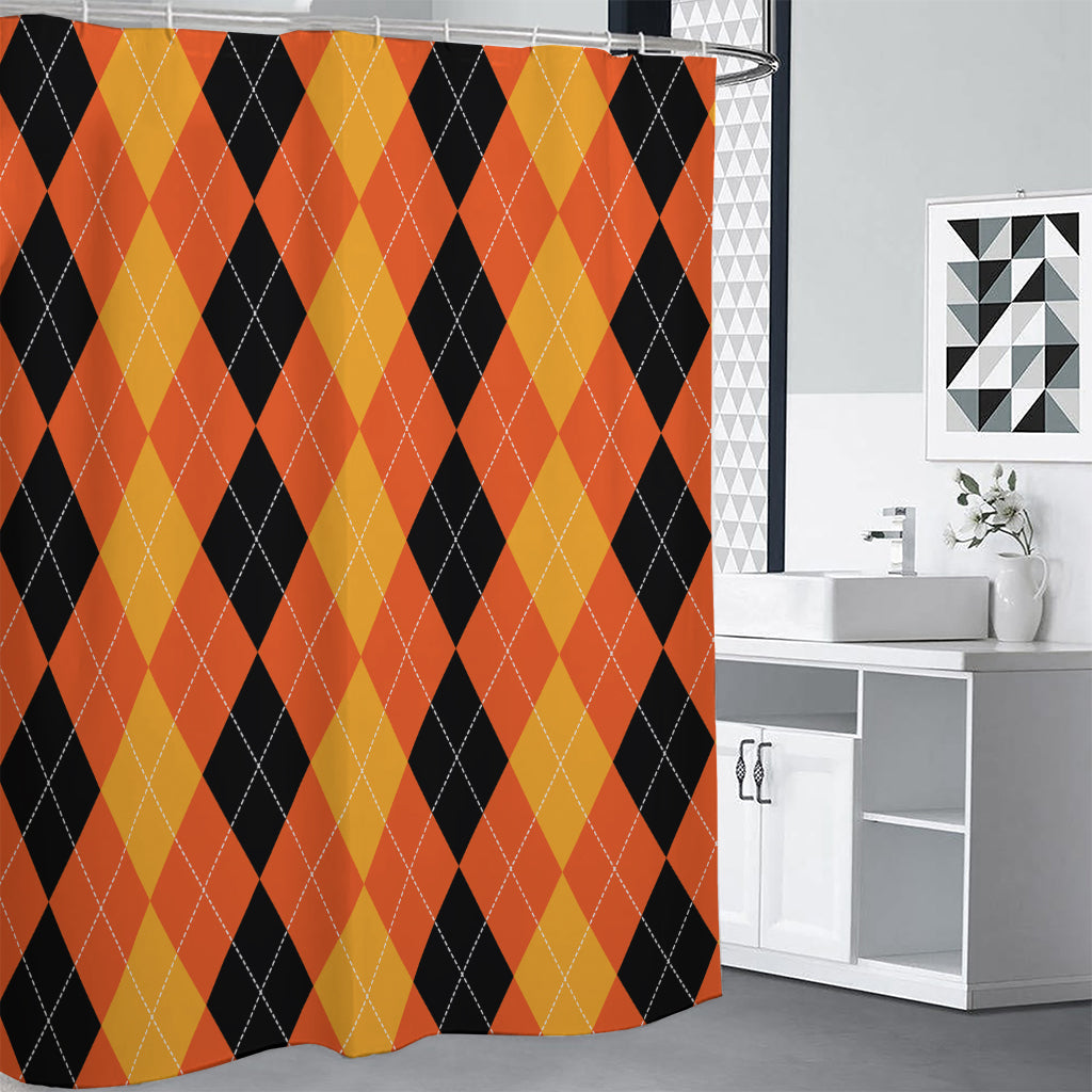 Orange And Black Argyle Pattern Print Premium Shower Curtain