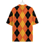 Orange And Black Argyle Pattern Print Rayon Hawaiian Shirt