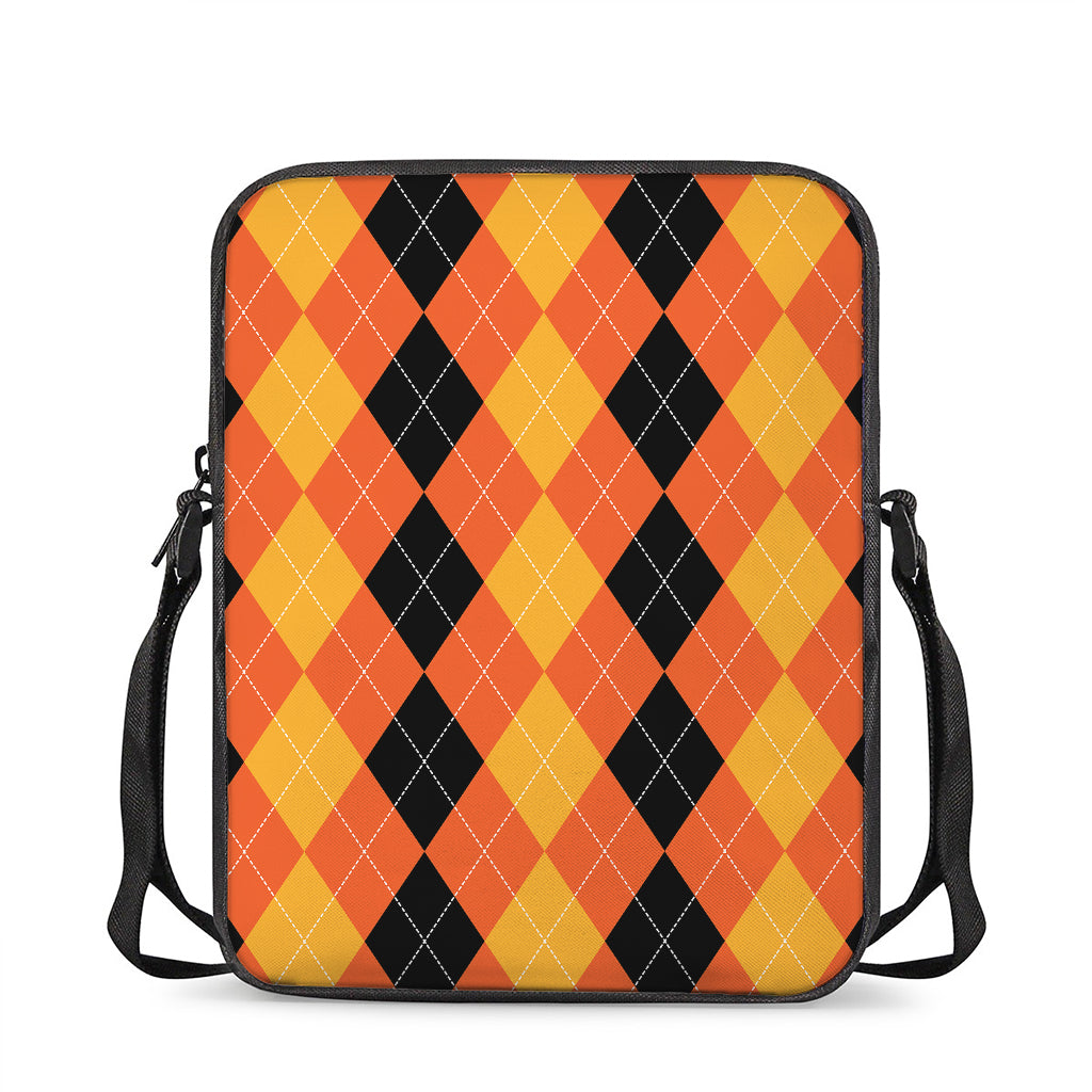 Orange And Black Argyle Pattern Print Rectangular Crossbody Bag