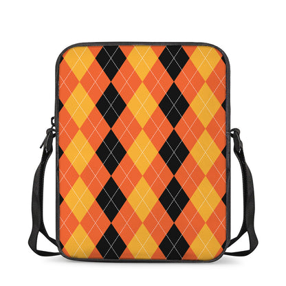 Orange And Black Argyle Pattern Print Rectangular Crossbody Bag