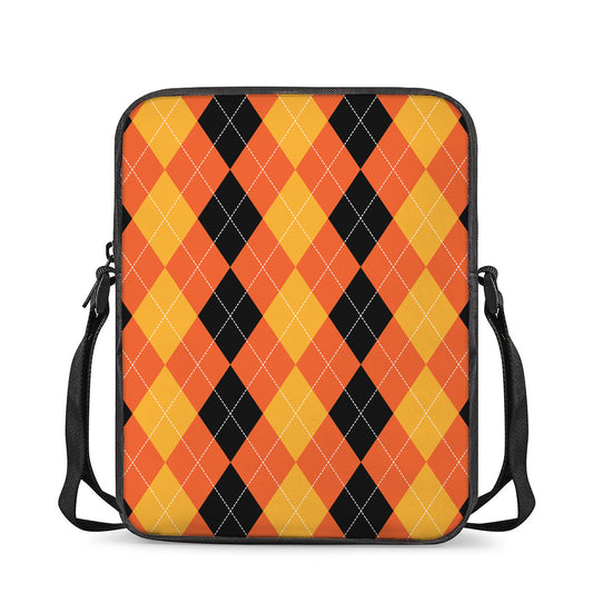Orange And Black Argyle Pattern Print Rectangular Crossbody Bag